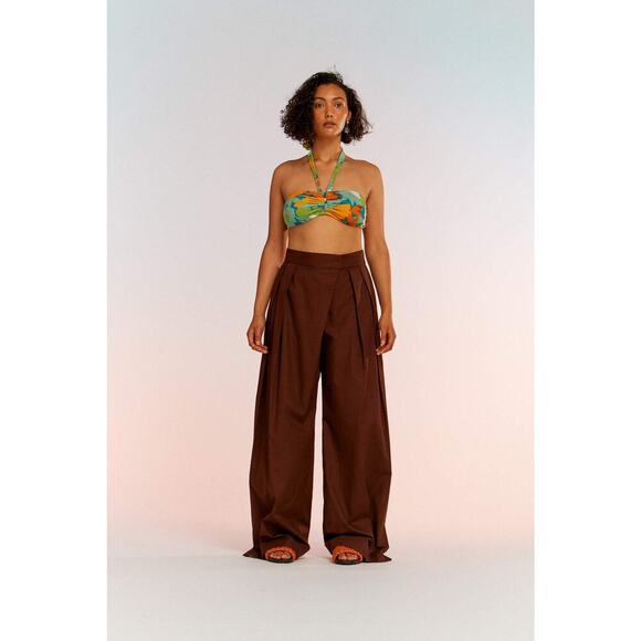 Atelier Delphine Brown Pleated Front High Rise Wide Leg Parisa Pant Size XS - Picture 1 of 6